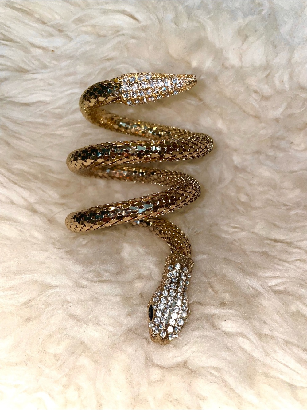 Gold-Tone Woven Snake Wrap Bracelet with Rhinestones